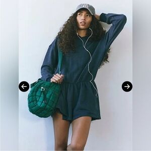 Free People FP Movement Such A Flirt Hooded Romper in Midnight Navy Women’s L